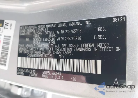 2021 Toyota Highlander Xle from USA, damaged, VIN 5TDGZRBHXMS147926